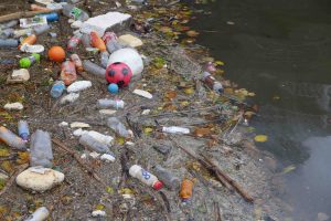 Plastic pollution on water