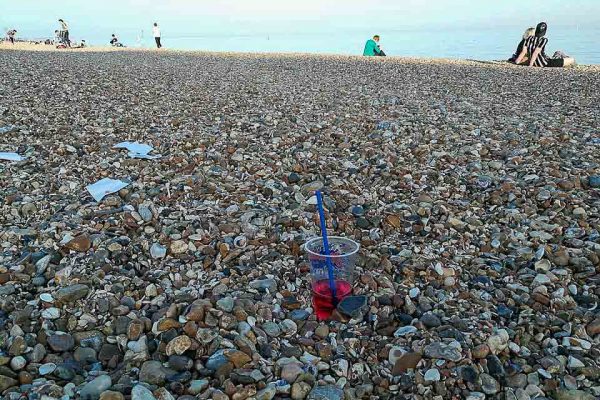 plastic cup on the beach